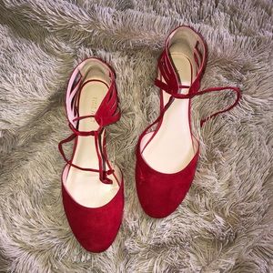 Red Nine West ankle tie flats